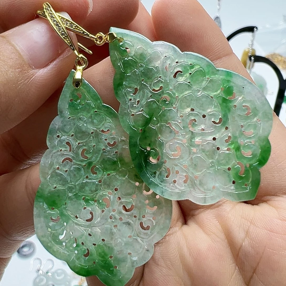 银S925镶嵌翡翠耳饰芋**仔天然缅甸A货翡翠