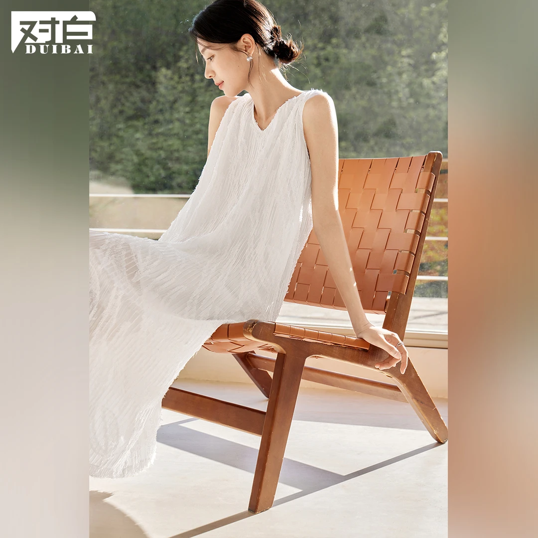 【大默专属】D01对白法式度假风提花背心连衣裙白色无袖长裙EDQ092