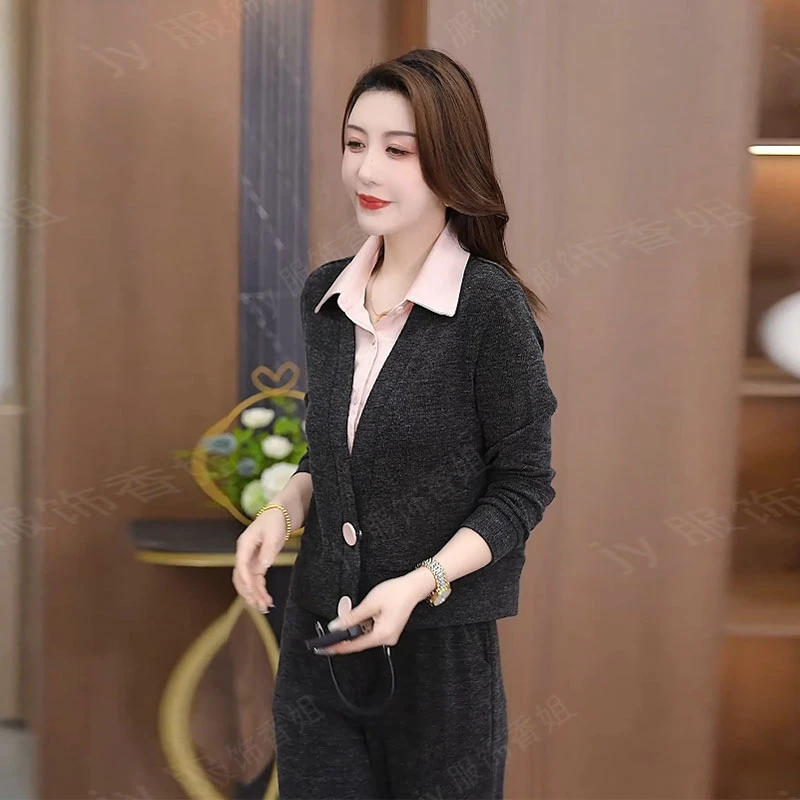 假两件上衣春秋显瘦短款洋气针织时尚百搭休闲女士宽松长袖卫衣