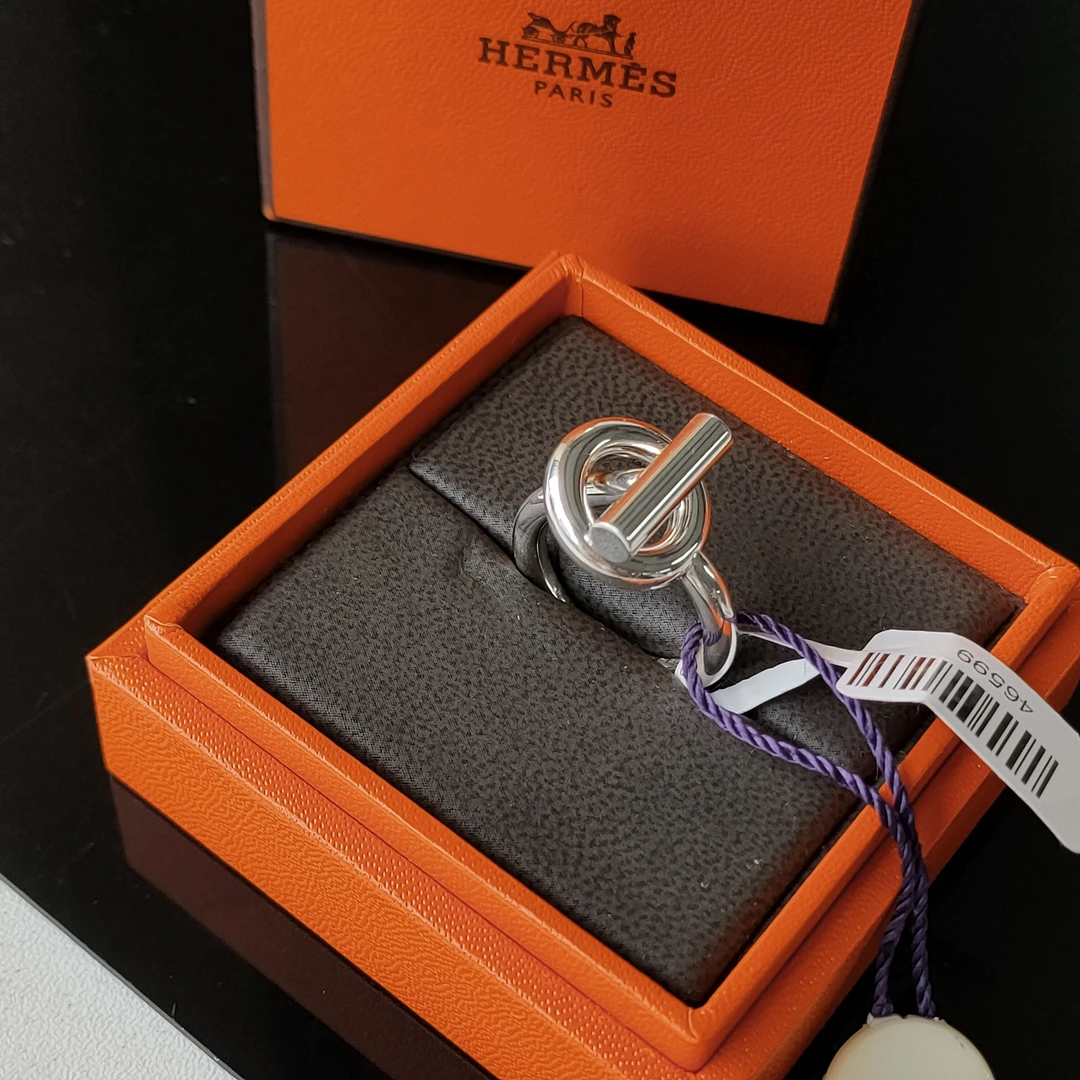 99新 Hermes/爱马仕 Azul-925银小Q 53码戒指/46599