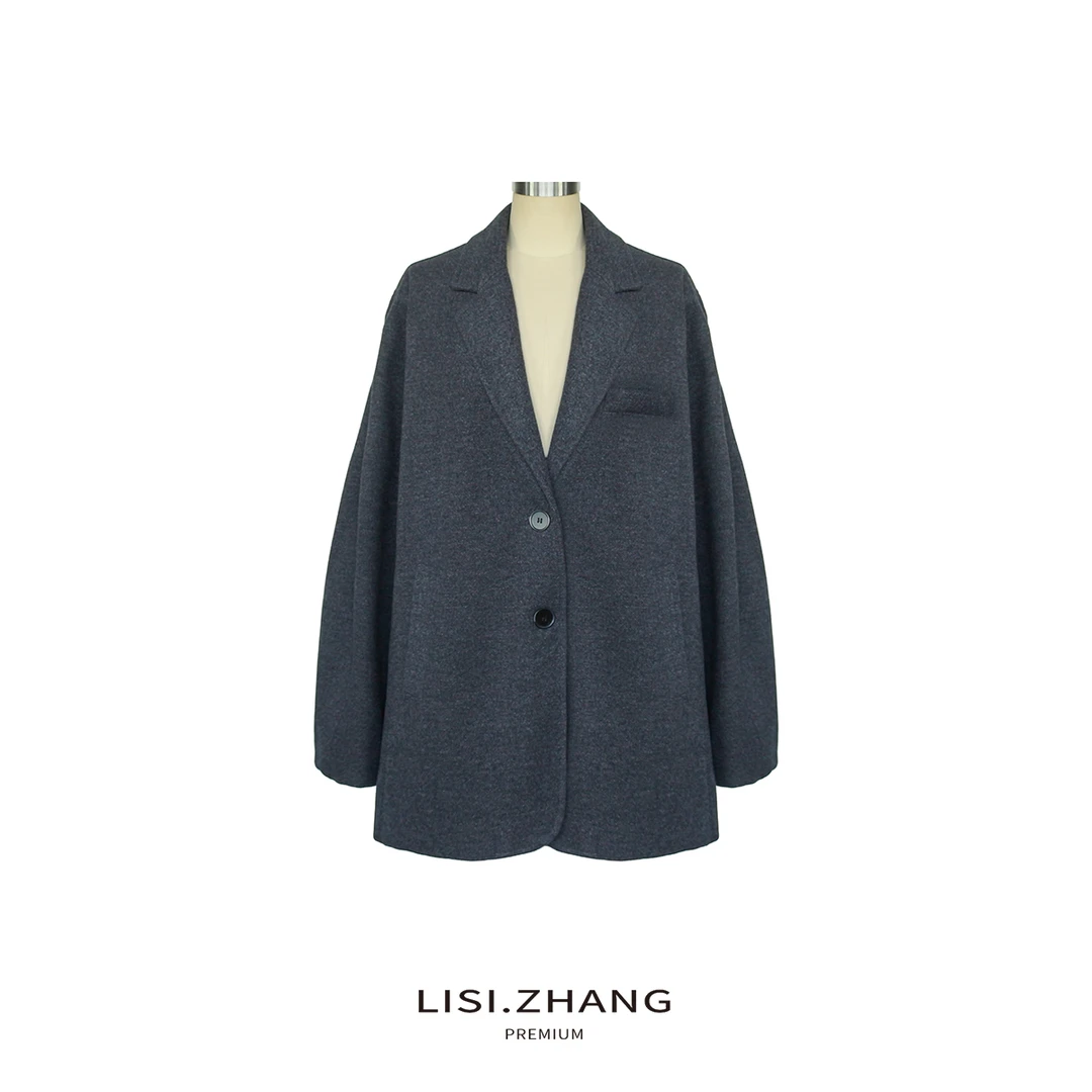 LISI.ZHANG--【两粒扣毛呢外套】西装领中长款纯色时尚洋气毛呢外套
