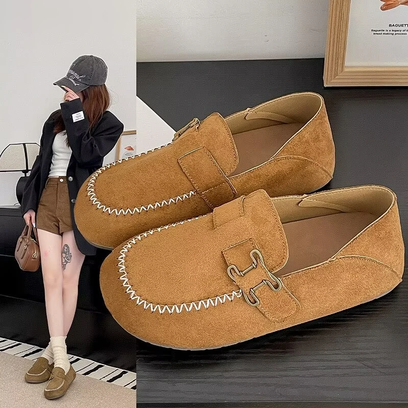 【现货+运费补贴】FH琥珀流光复古风扣带懒人一脚蹬真皮博肯鞋B02