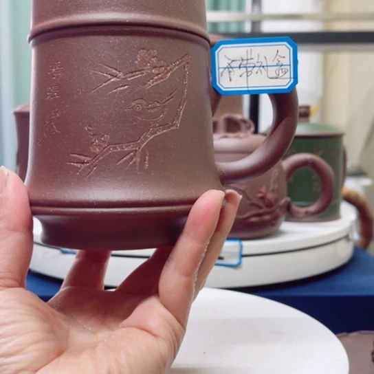 紫砂茶杯紫泥金钟杯350c c