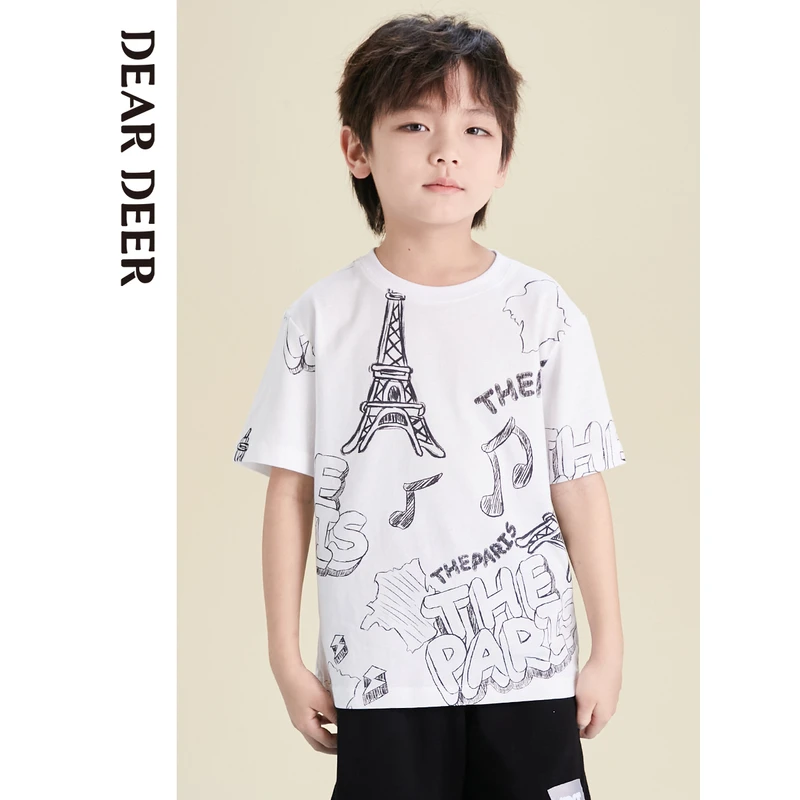 【门店同款】迪迪鹿男大童夏季白色短袖T恤男大童C124212304