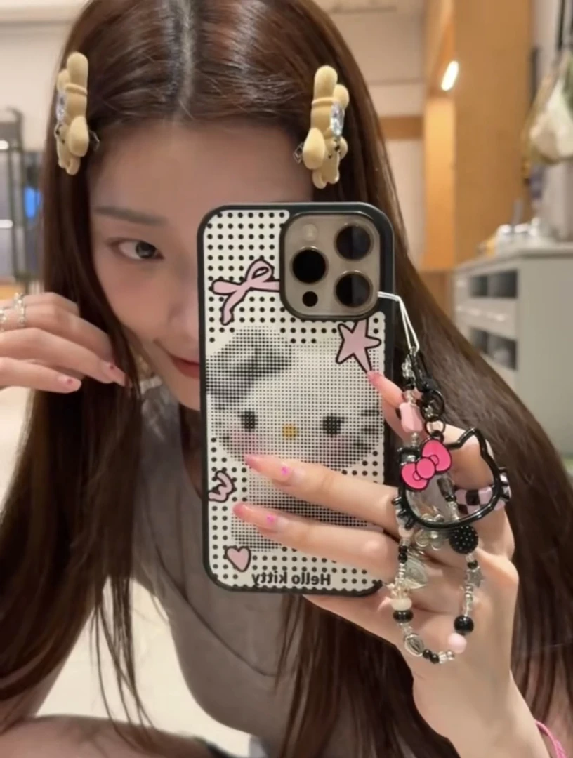 复古马赛克兔子和kt猫手机壳适用苹果16promax亚克力15pro磨砂14