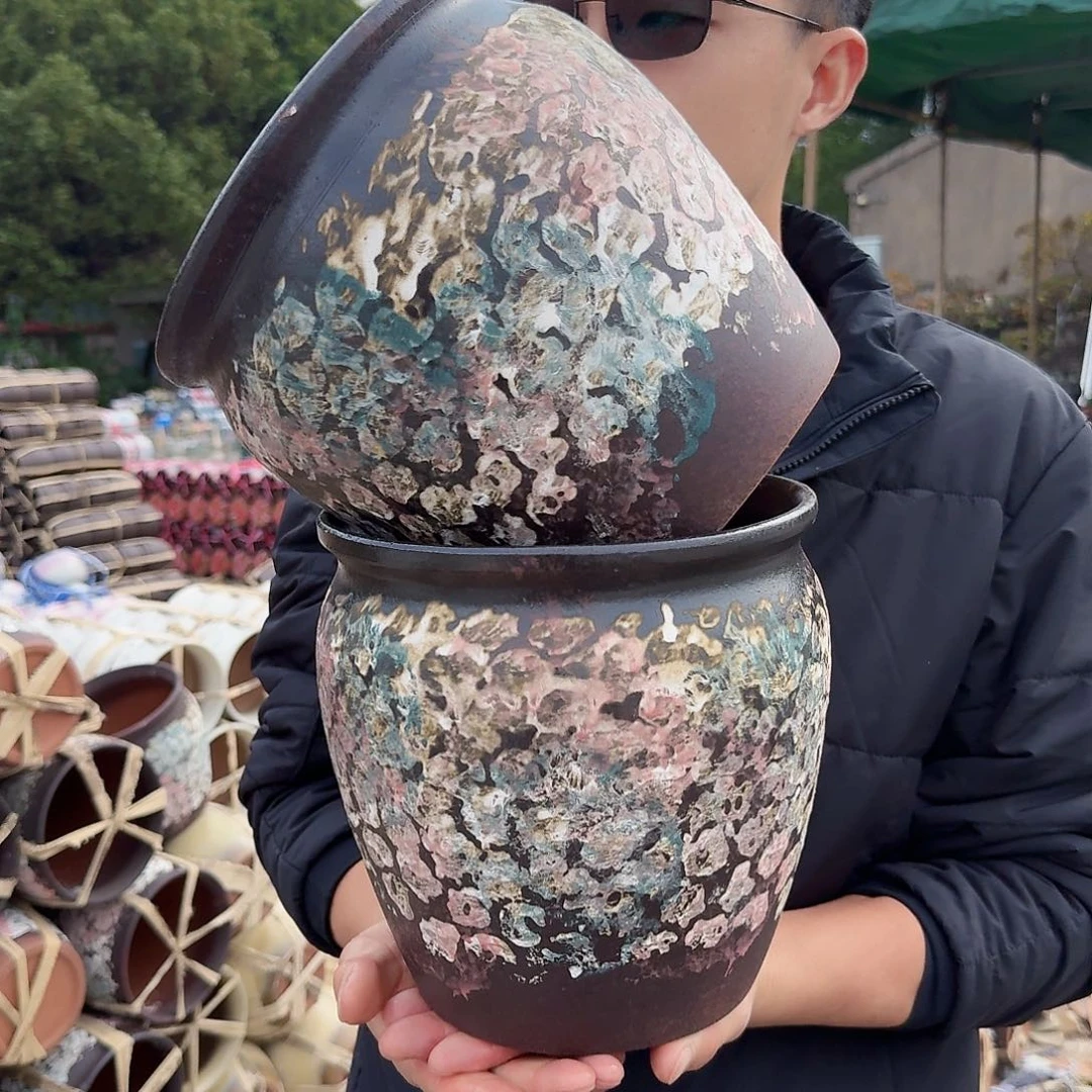 紫砂花盆口20高20（两个姹寂红色