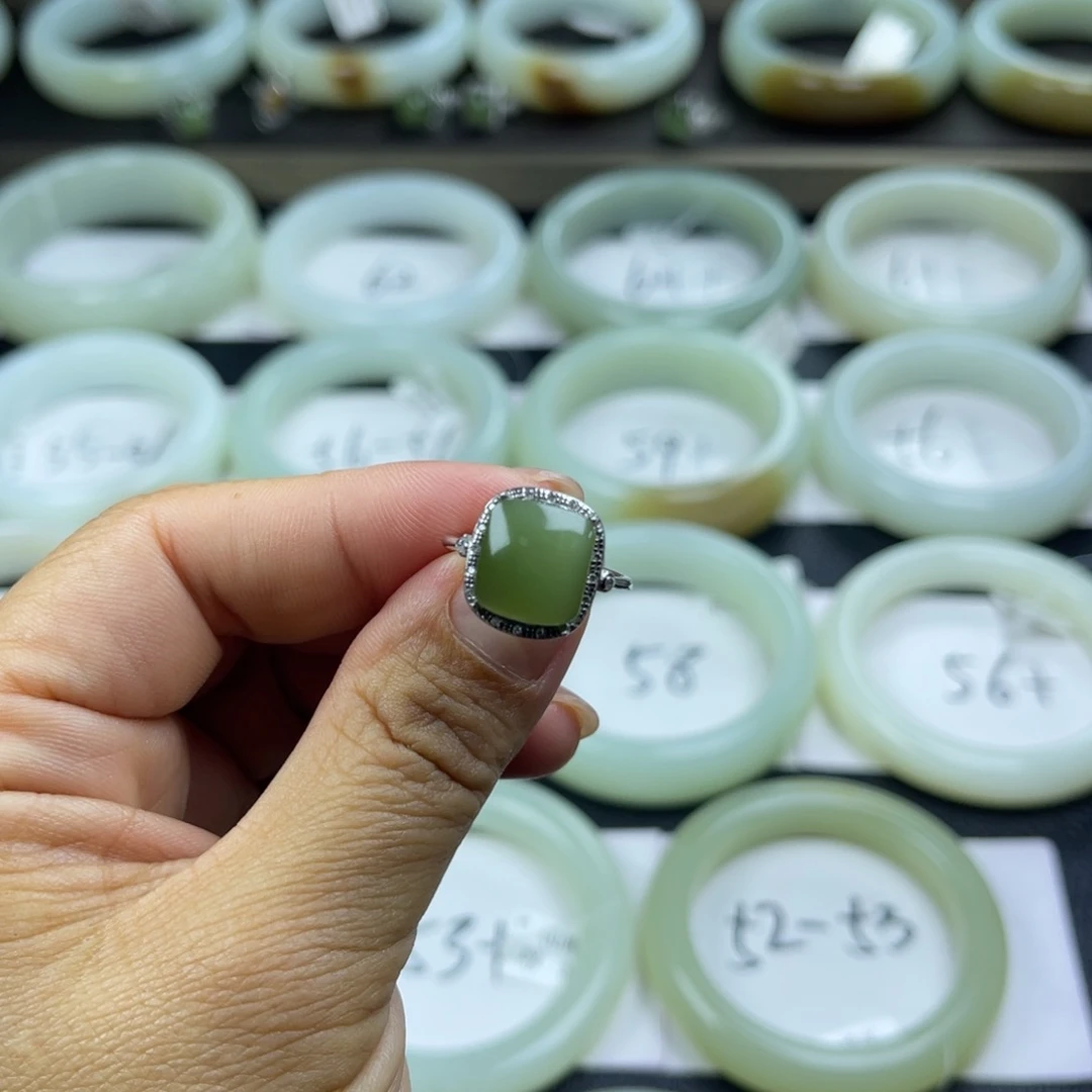 和田玉（碧玉）戒指银S925镶嵌