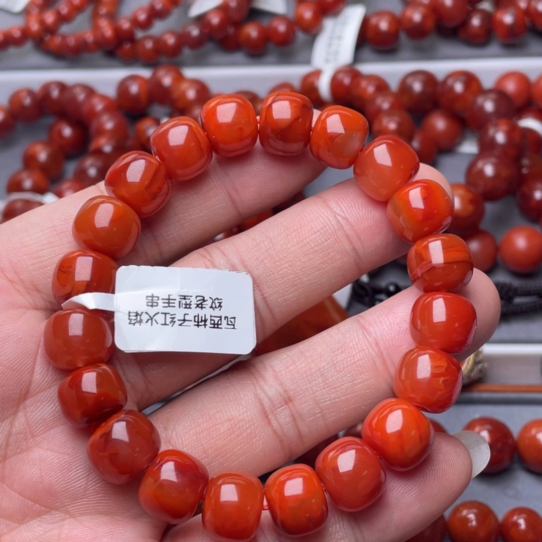 南红玛瑙未镶嵌南红玉石11.5mm瓦西柿子红满色老型手串
