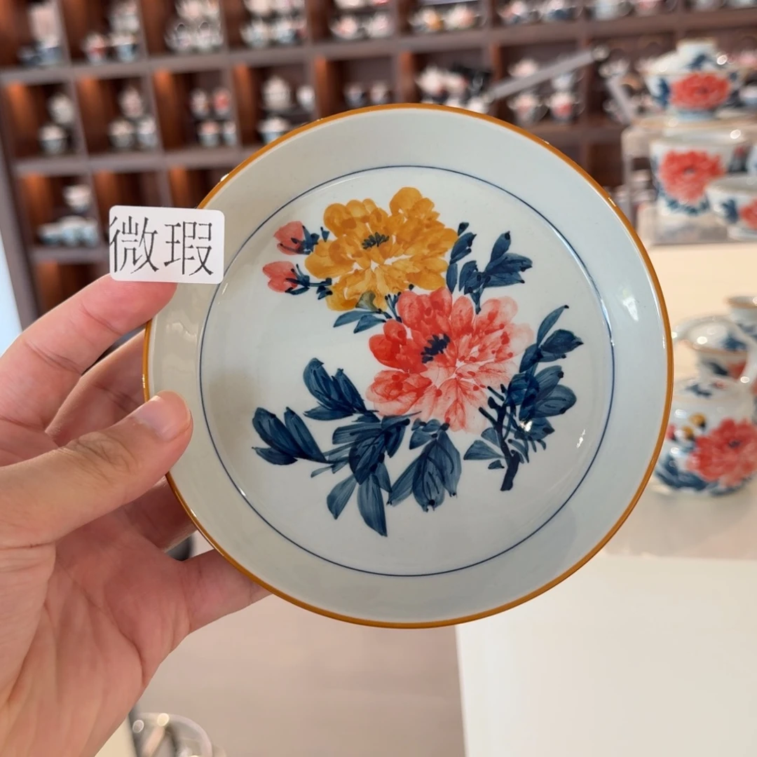 釉下手绘茶具微瑕