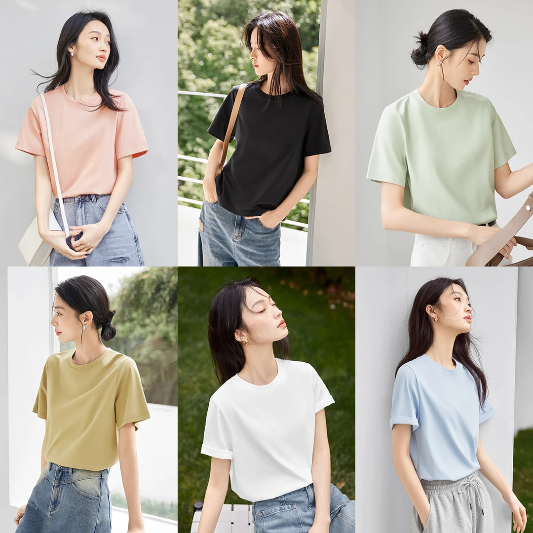 凉感多巴胺对白纯色圆领短袖t恤女2025正肩打底上衣