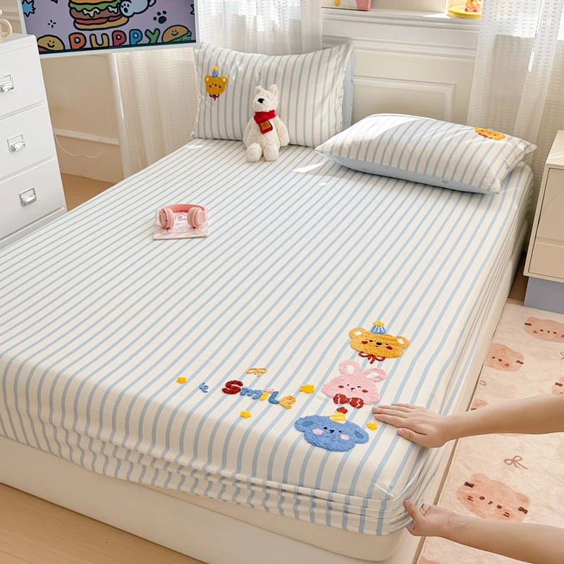 全棉裸睡床笠保护罩防滑床套纯棉毛巾绣床罩保护套席梦思防尘罩