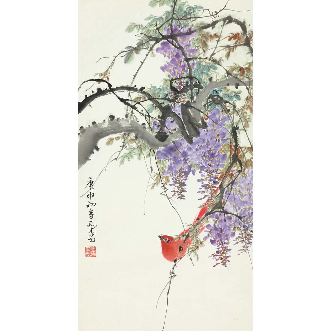 17025、乔木 紫藤小鸟【宣德艺术品170拍卖】