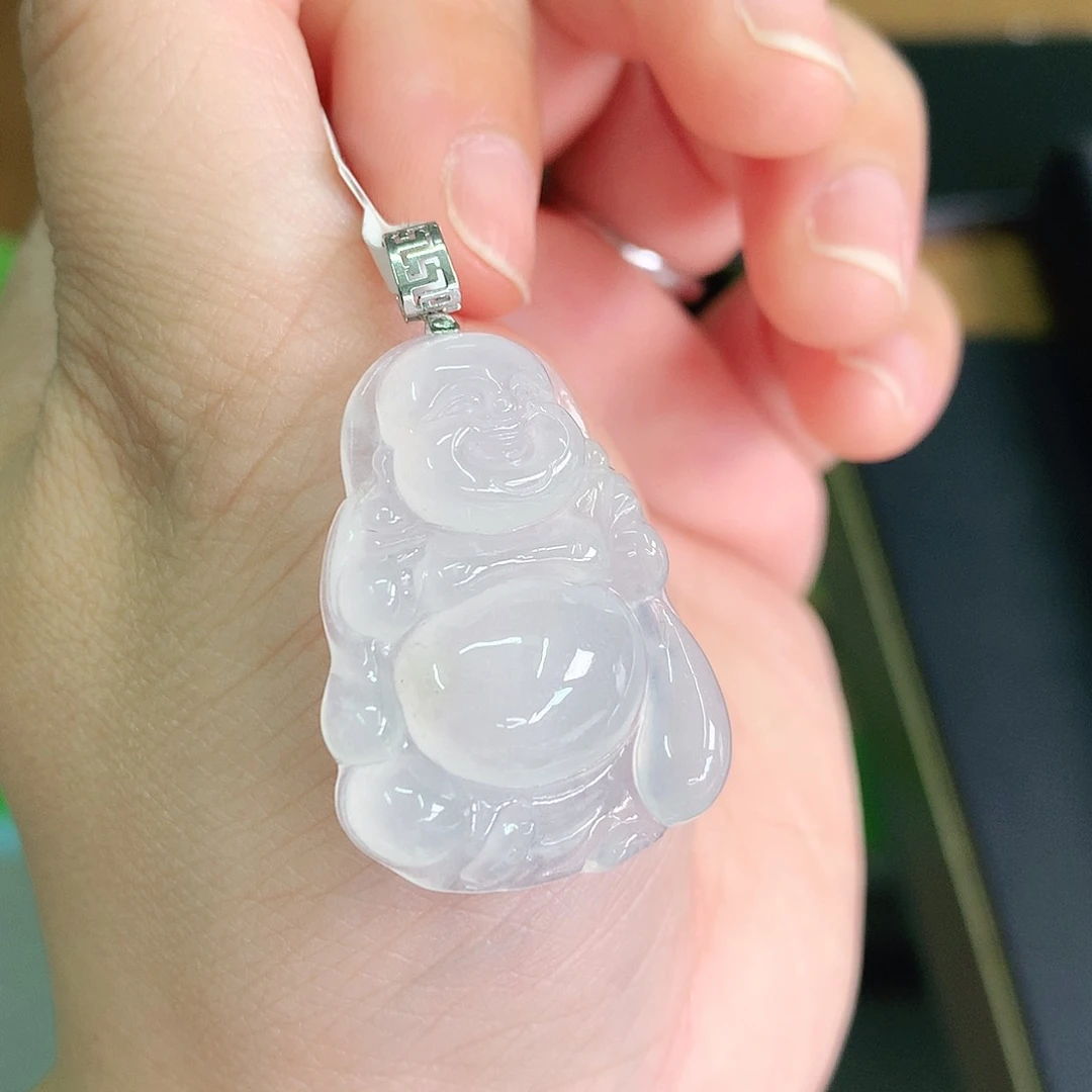 翡翠颈饰18K金镶嵌冰胶布袋佛