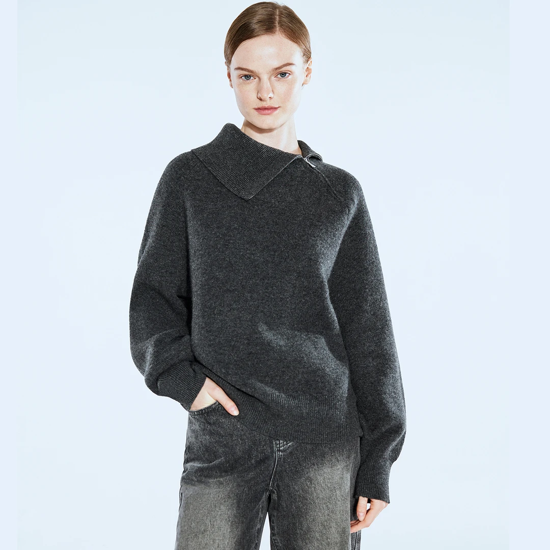 COVERINS2025春季格雷系慵懒设计感毛针织衫CC35106140
