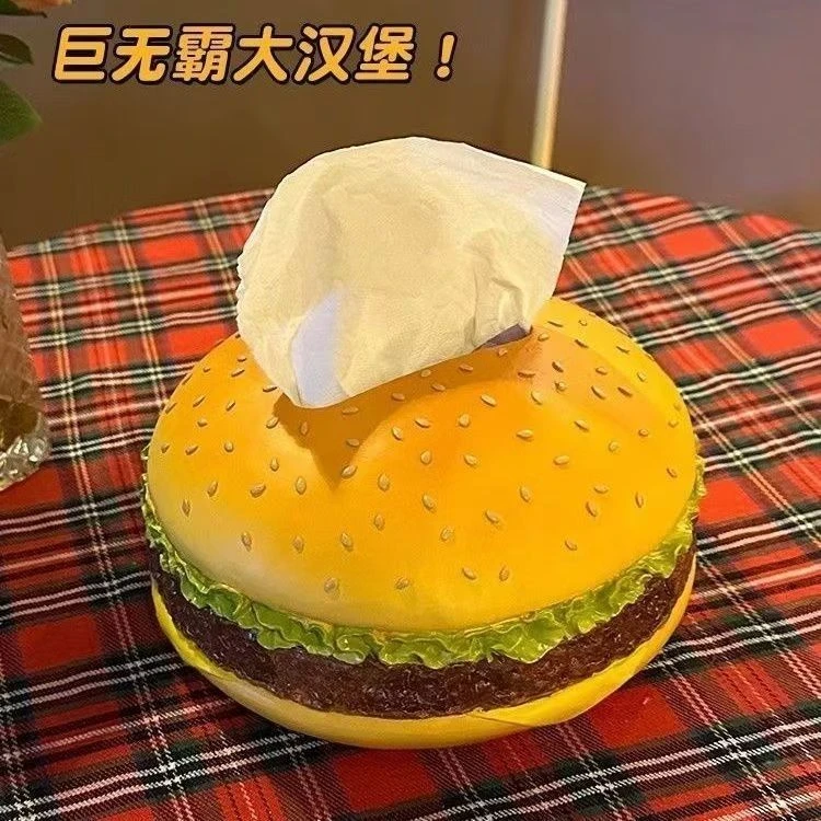 小红书搪胶汉堡纸巾盒摆件装饰品创意趣味客厅家用纸盒茶几摆件00