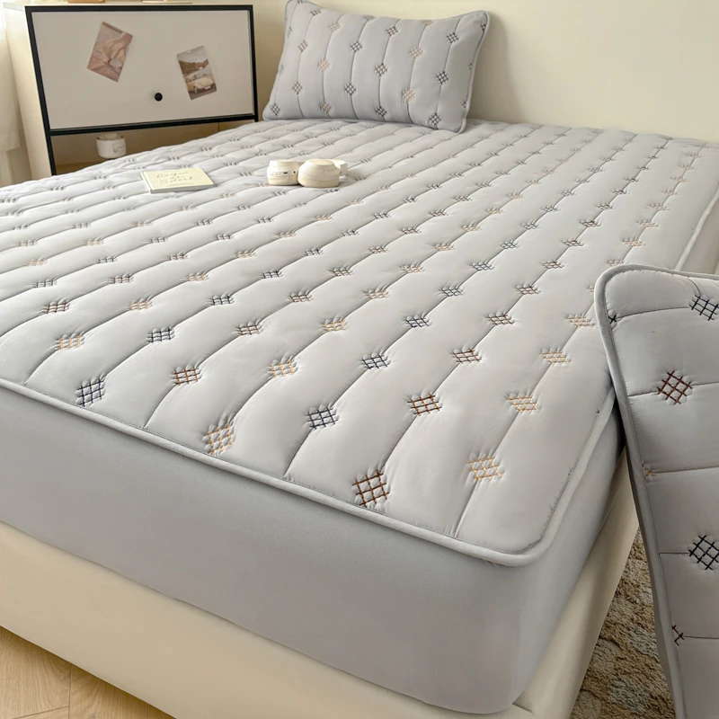 彩色绗缝加厚夹棉床笠床垫保护套榻榻米防滑席梦思床罩套宿舍单件