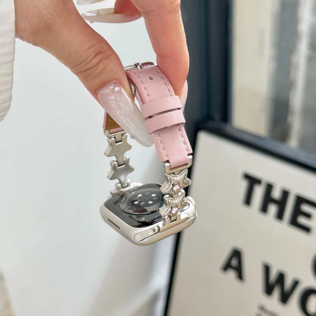 适用小米手环10/9/8金属彩钻星星拼接皮质表带小米9pro红米watch5