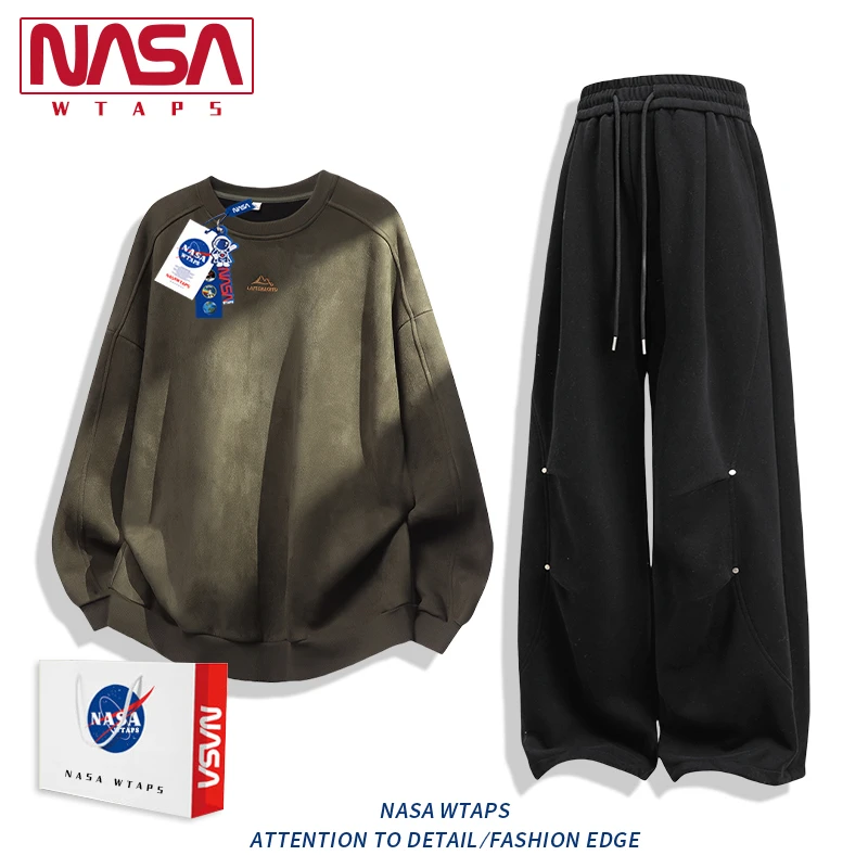 NASA WTAPS美式复古刺绣卫衣男款春秋季潮牌宽松运动休闲套装男装