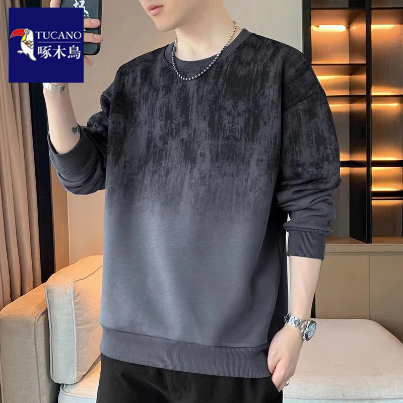 啄木鸟长袖卫衣男士秋季款潮流百搭宽松休闲圆领t恤男内搭打底衫