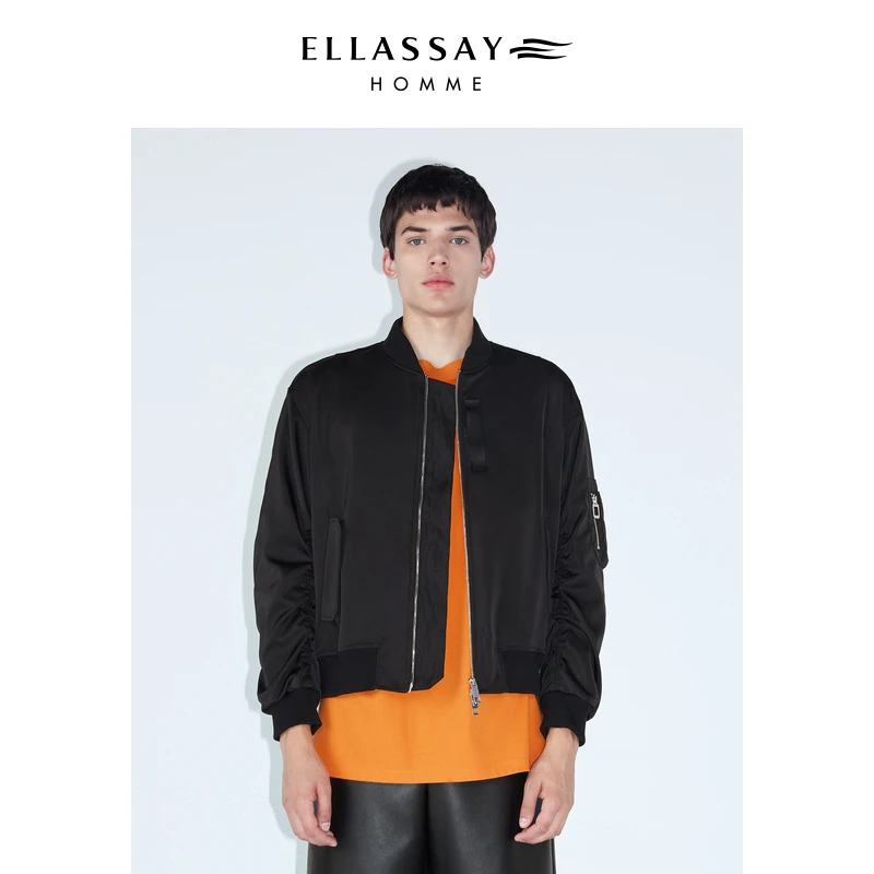 ELLASSAY歌力思男装秋冬经典保暖棒球领飞行员夹克男EME333T00400