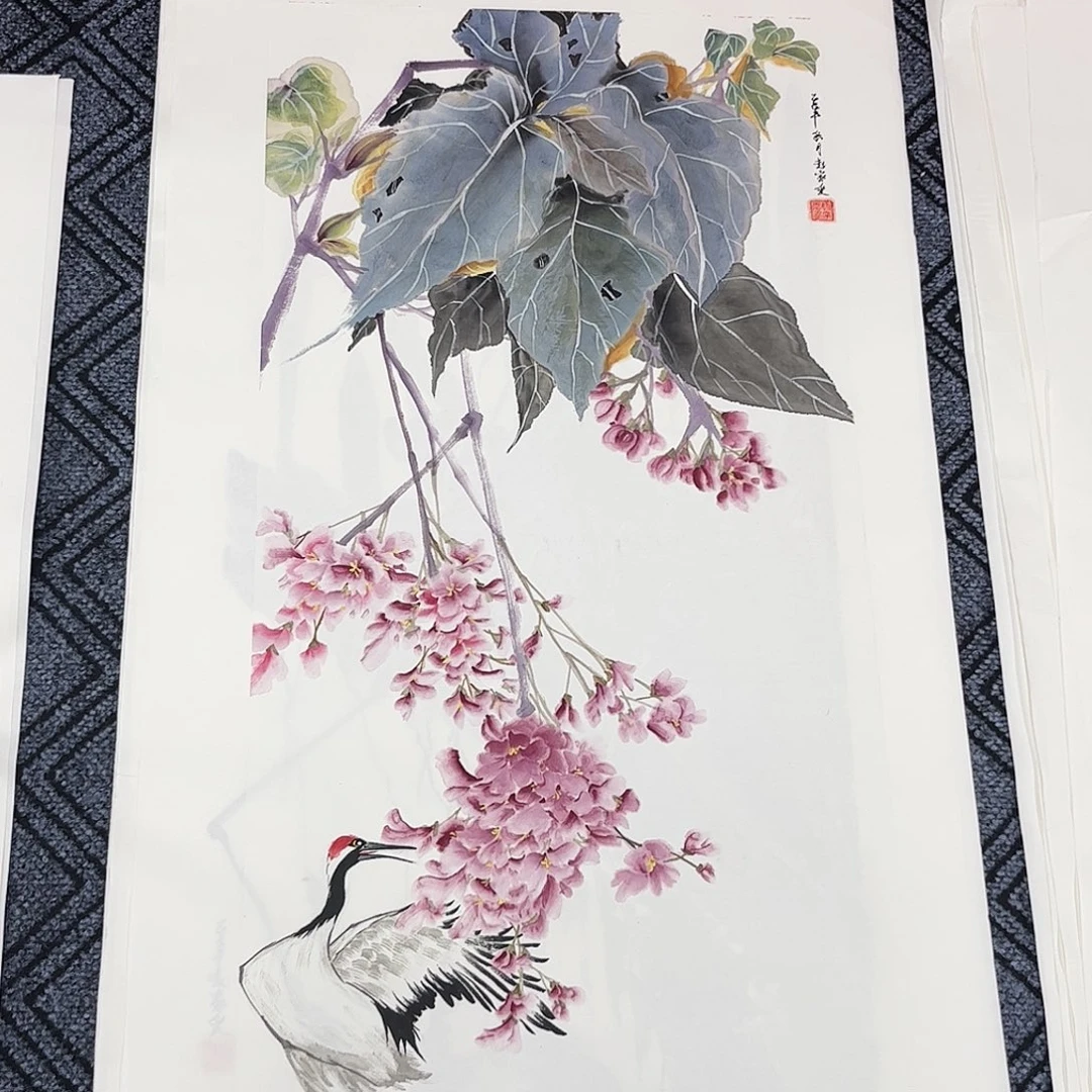 风***者国画赵家爱老师三尺花鸟作品旭