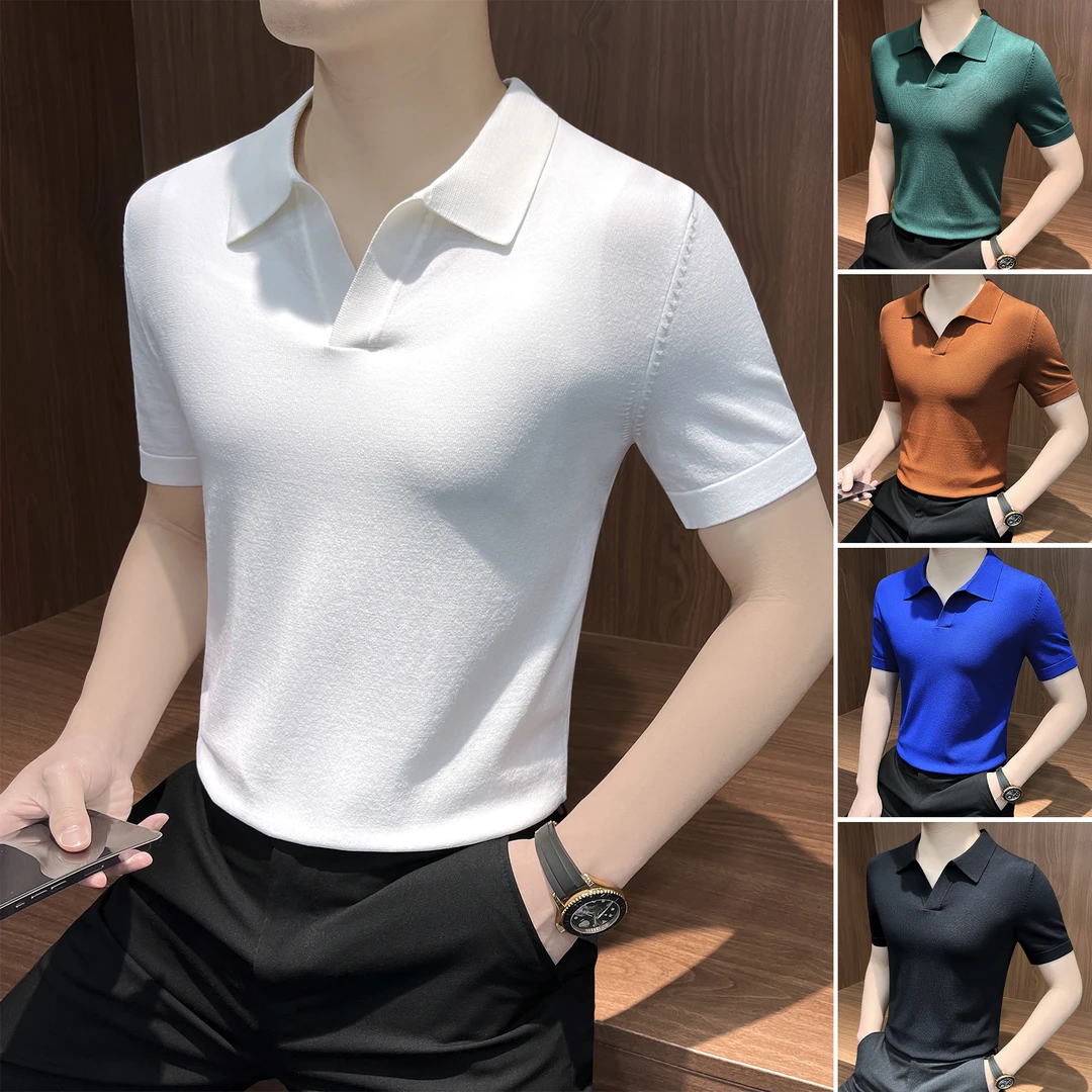 海鸥领针织POLO衫男款2025新款夏季轻奢男装商务休闲男士短袖T恤