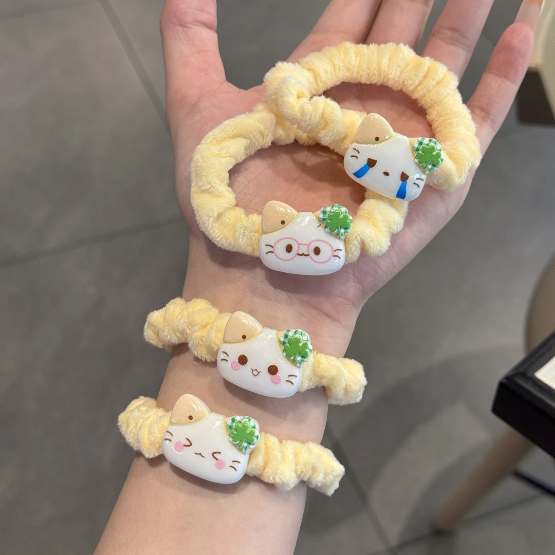 可爱四叶草幸运小猫发圈搞怪卡通表情猫咪发绳少女丸子头百搭头绳