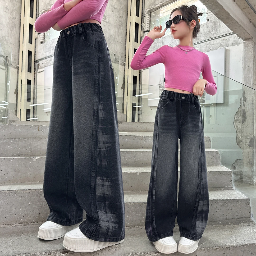 女童春秋牛仔裤2025新款洋气直筒裤休闲韩版秋季儿童女孩阔腿裤秋