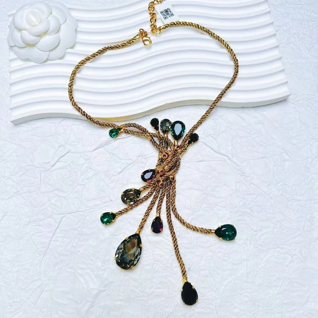 合金合成锆石项链 柚礼中古/CD绿色烟花项链LI311351