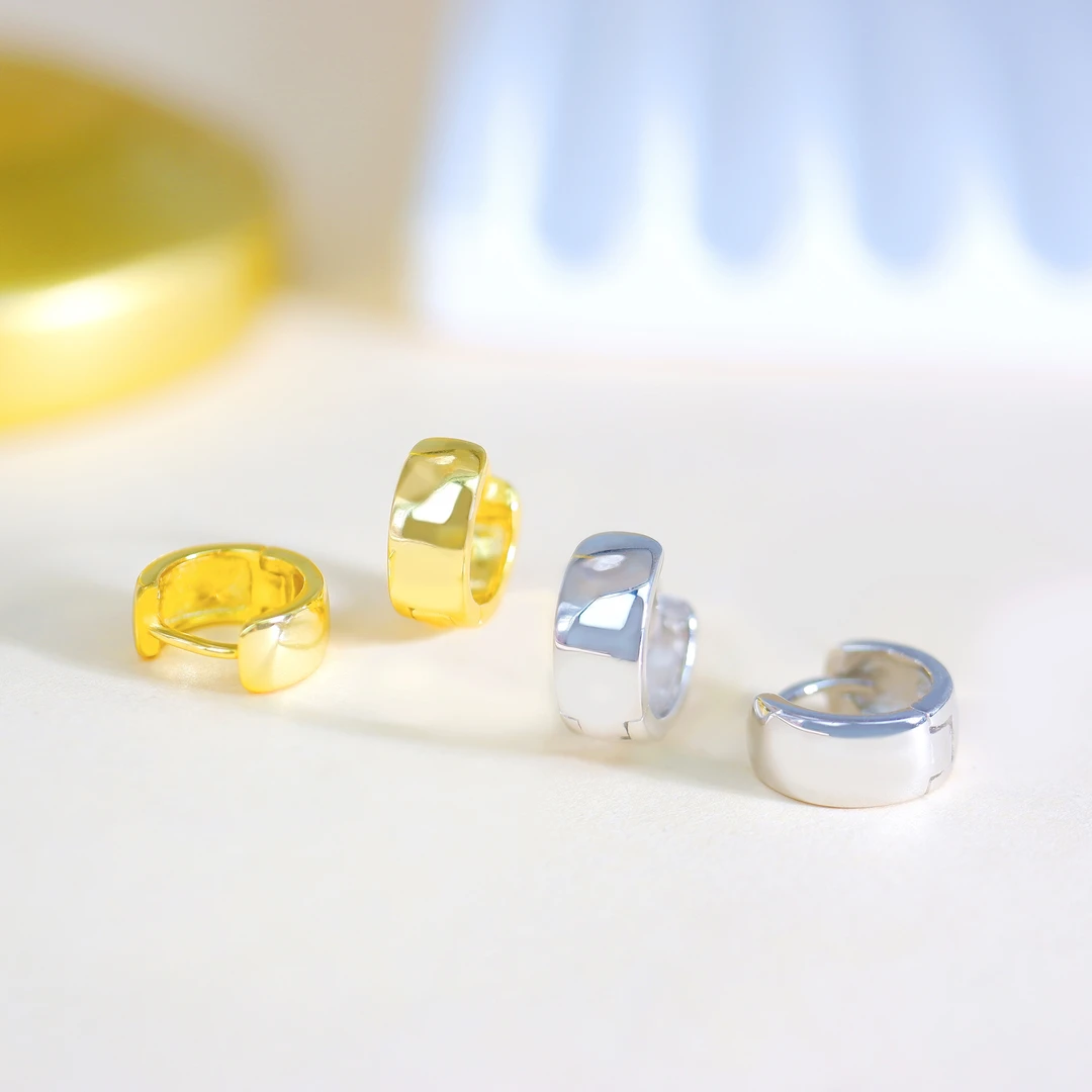 925银耳饰 925银耳饰极简纯银光面耳扣宽版素圈个性耳饰