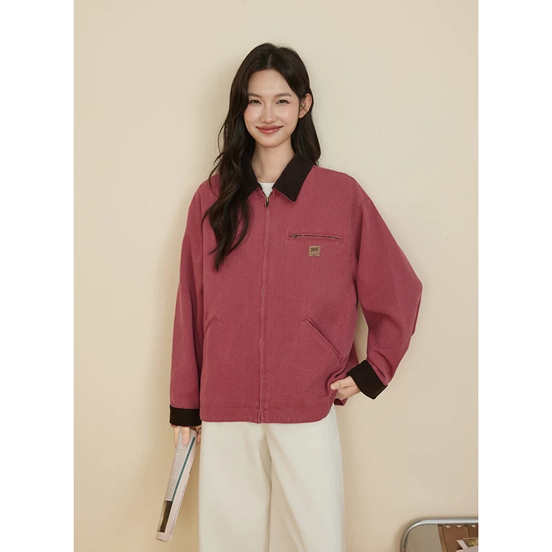 原野空间GRASSSPACE火龙果外套工装底特律夹克女秋冬水洗做旧上衣