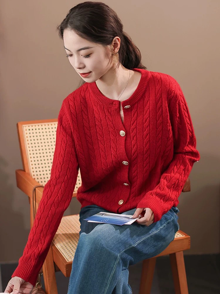 8648气质简约风时尚针织开衫外套女士秋冬百搭休闲上衣