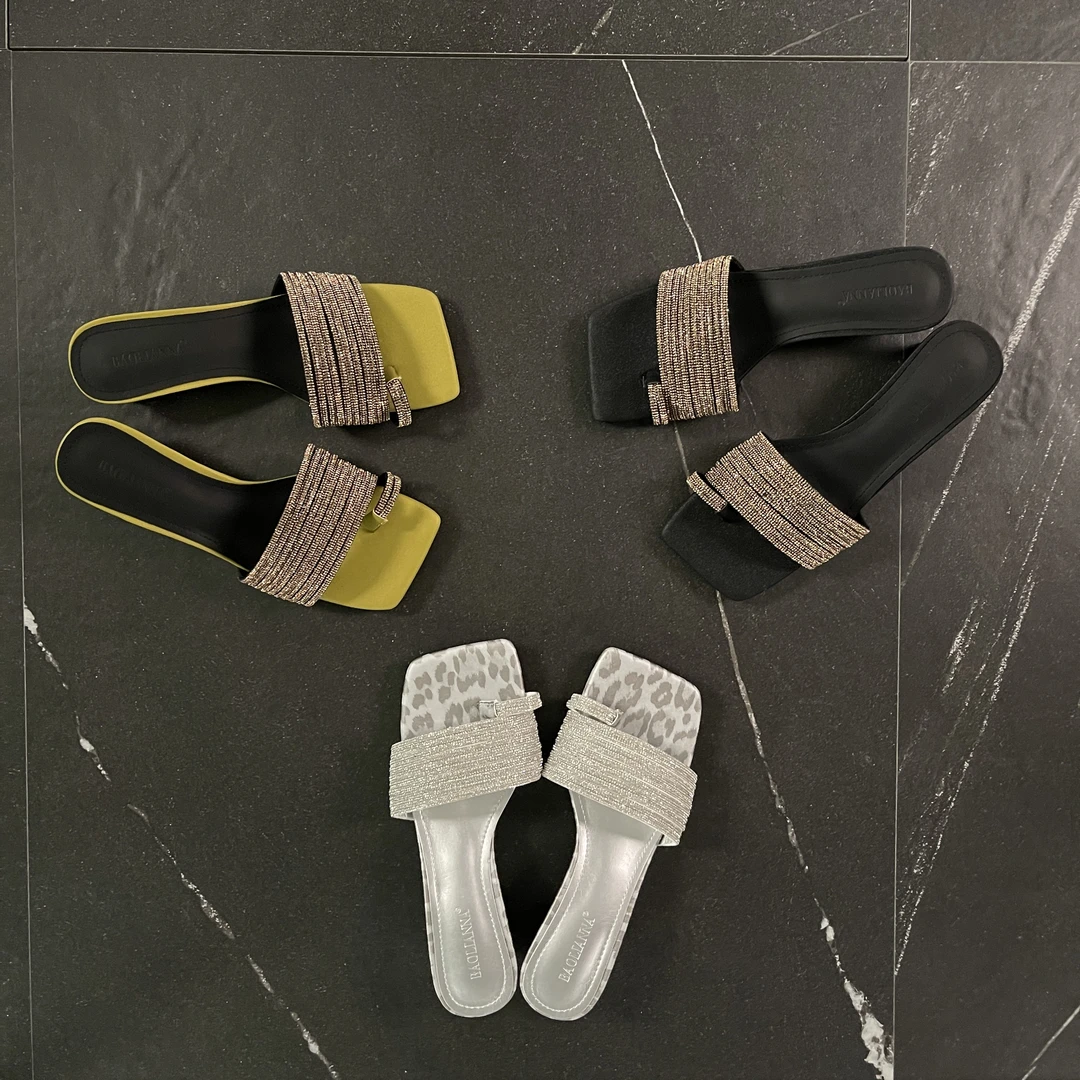 《亭亭玉立》青屿女鞋2025夏季新款方头套趾设计三公分粗跟气质凉拖