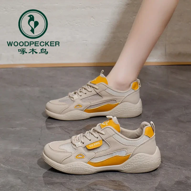 啄木鸟2025夏季新款韩舒适透气小白鞋女镂空休闲板鞋厚底百搭松糕