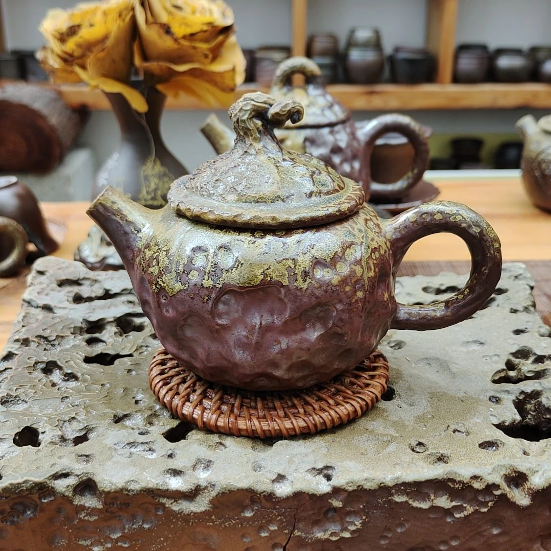 坭兴陶纯柴烧荷叶壶160C