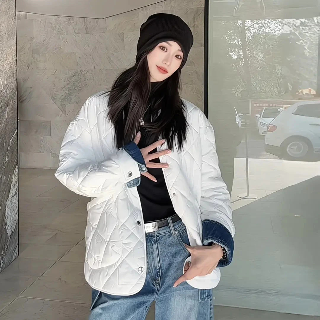 AMASS/阿玛施时尚宽松圆领压线菱形格新雪丽棉服5400730