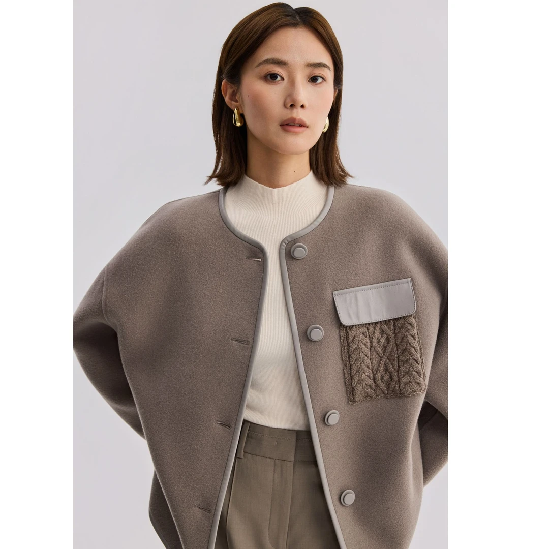 宽松慵懒风出圈！全毛毛呢圆领短外套气质老钱风双面呢大衣85026