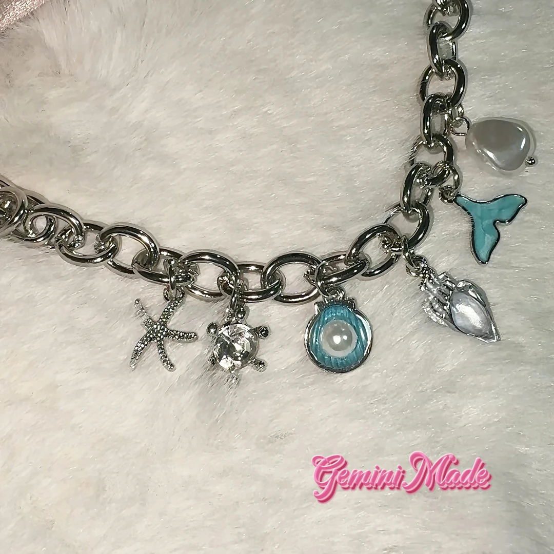 合金仿珍珠手链 蓝色滴油鱼尾贝壳海星手链轻奢甜美个性手环手饰