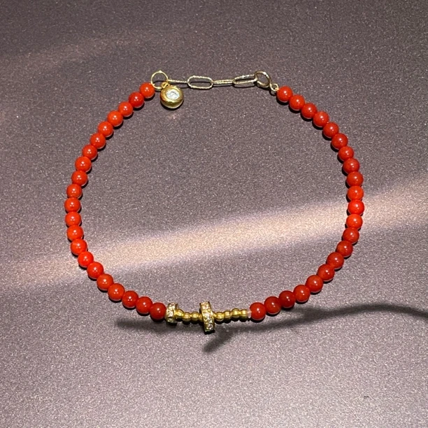 18k金珊瑚“妆序”时尚百搭手链（约卡3.5mm，约长18.5cm）