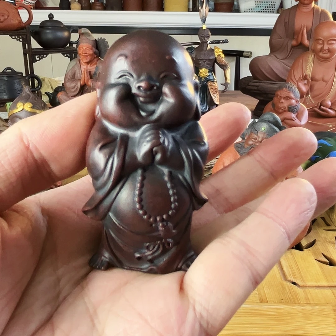 紫砂茶杯笑弥勒茶宠