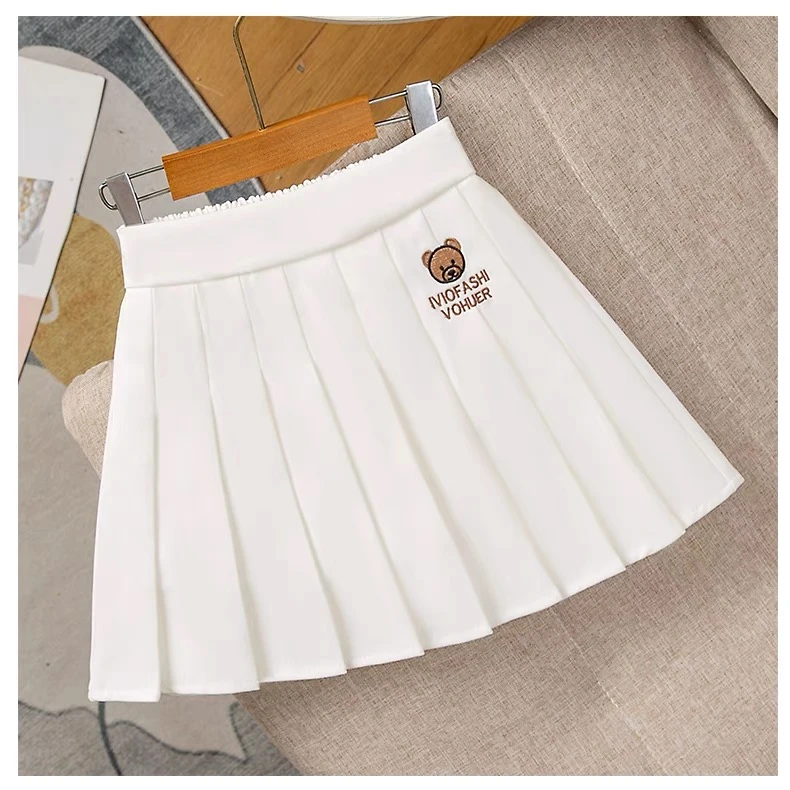 女童中大童学院风女童裙子百褶裙夏女童白色半身裙韩版女童防走光