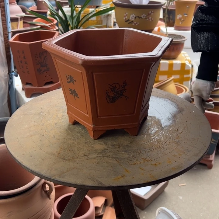 紫砂25清雅红六方 口径25×22×17