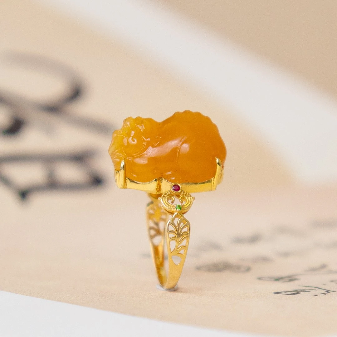 【城丽珠宝】18K缅黄貔貅戒指(多样性发货)/个ZJK-975-1