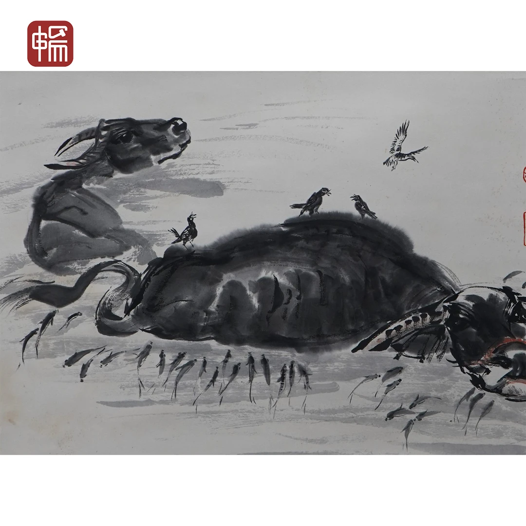T1055 1973年作《水牛》梁淦堂58*36(1.89平尺) 纸本立轴 MZ