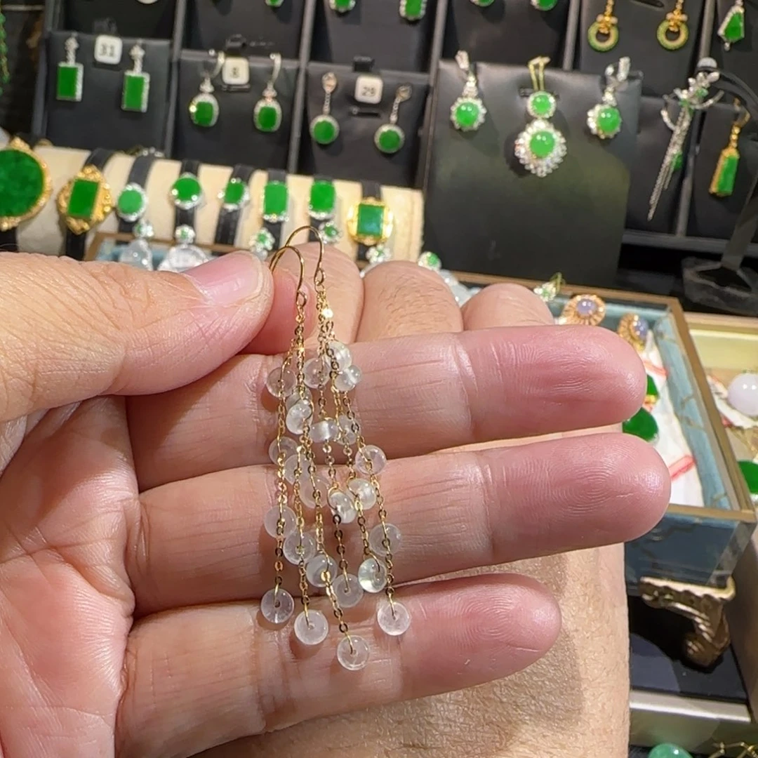 翡翠18K金镶嵌颈饰耳钩