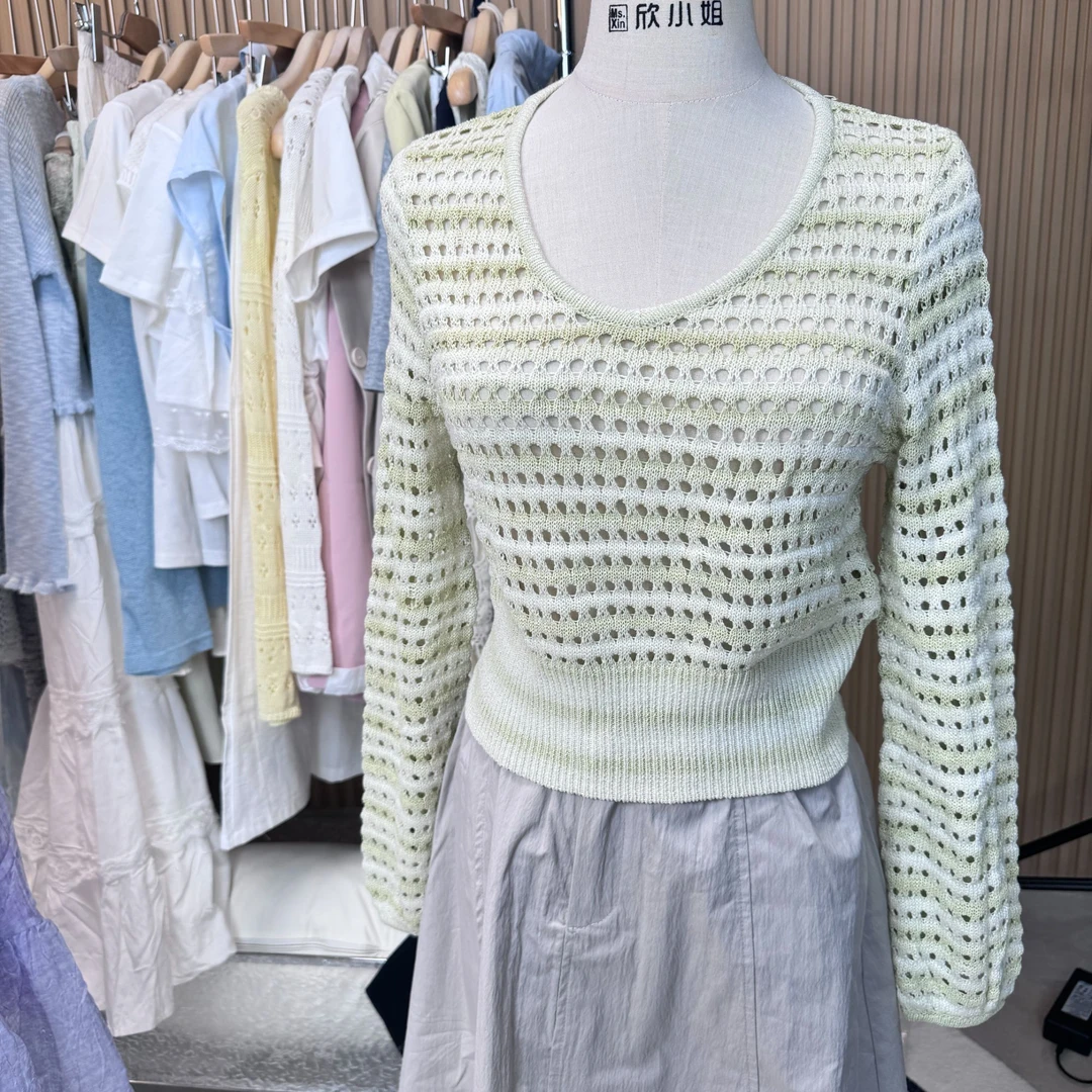 镂空宽松短针织衣五一旅游出街衣服
