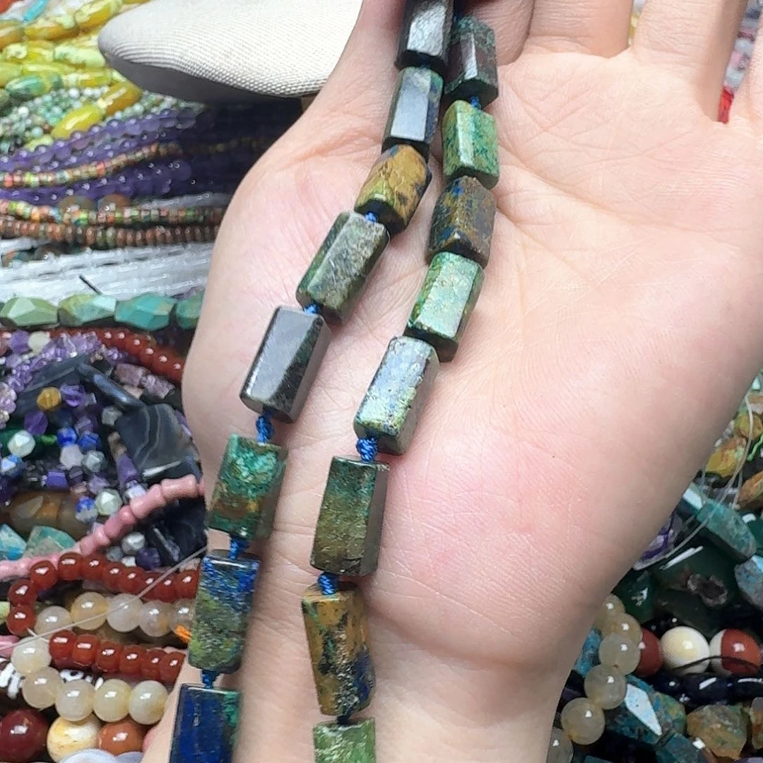 玛瑙/玉髓合金珠宝半成品一条8x15mm孔雀青金桶珠