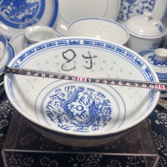 碗青花玲珑8寸汤碗