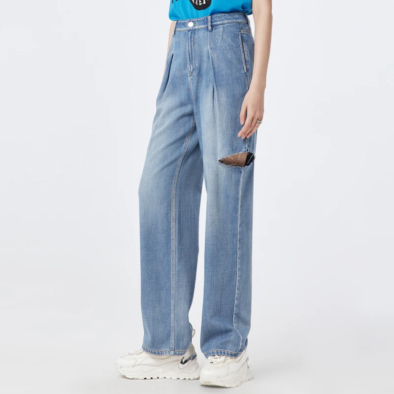 H.GENTEEL荷高夏女天丝阔腿牛仔裤GCD23420731