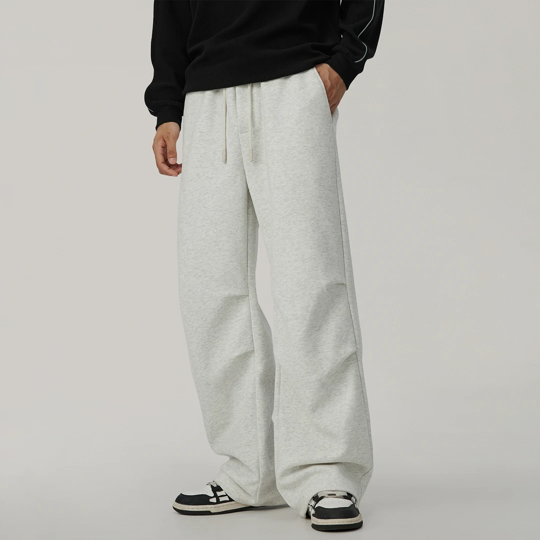 美式潮牌灰色卫裤男2025秋季新款垂感宽松阔腿直筒休闲运动长裤子
